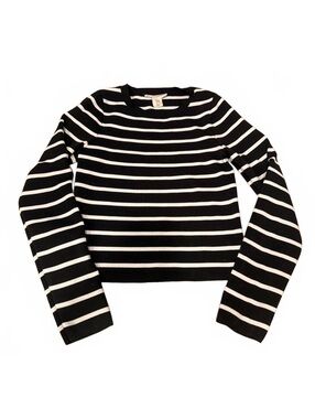 Happily Grey Black and White Striped Long Sleeve shirt, Size M